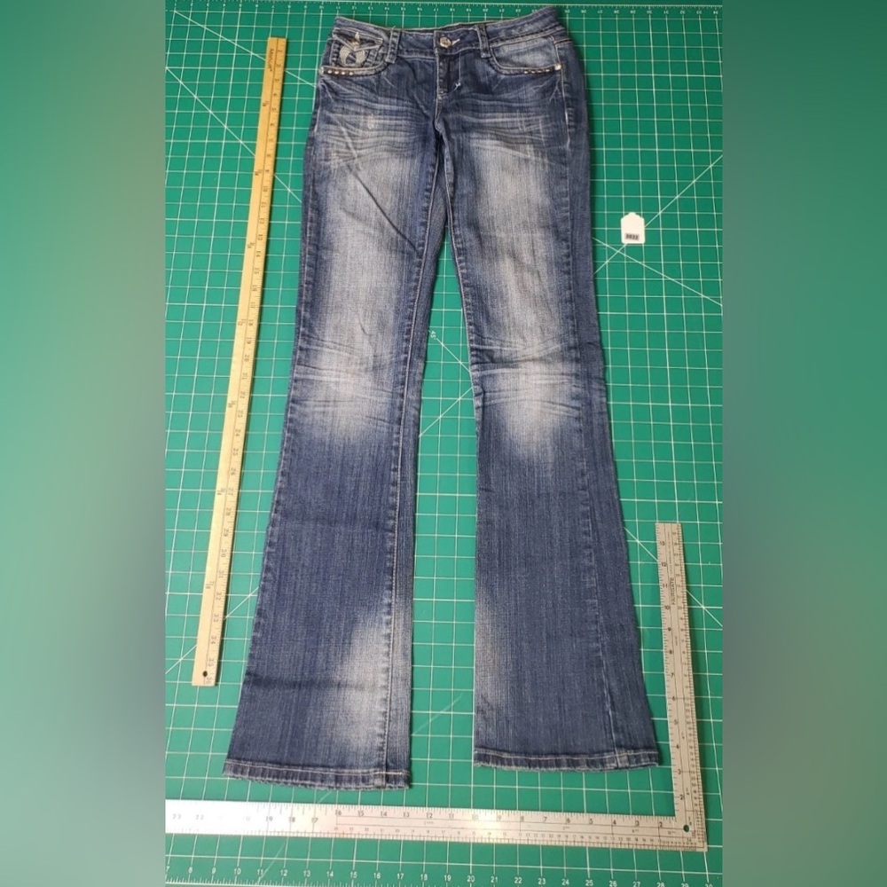 L.A. Idol Flare beaded Jeans in Classic Blue